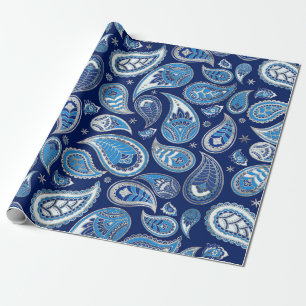 Paisley Pattern - Blue and Silver Cadeaupapier