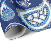 Paisley Pattern - Blue and Silver Cadeaupapier (Rol Hoek)