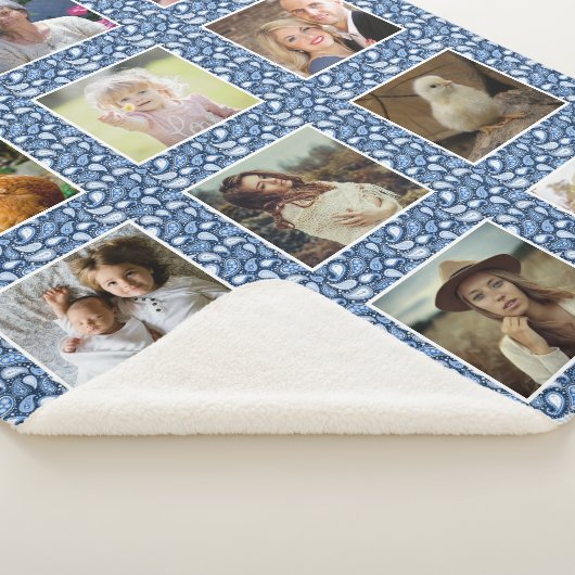 Paisley Pattern Blue Custom Family Photo Collage Sherpa Deken (3/4)