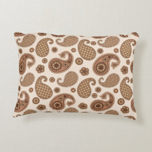 Paisley Pattern, Chocolate Brown en Tan on Beige Accent Kussen