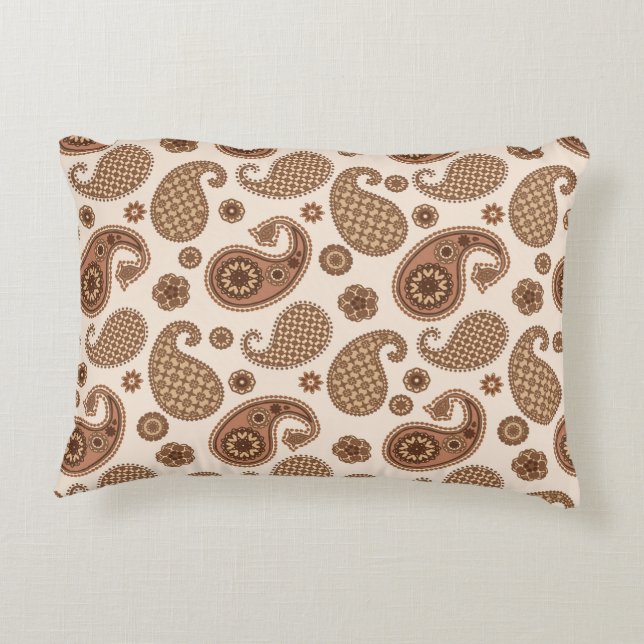 Paisley Pattern, Chocolate Brown en Tan on Beige Accent Kussen (Achterkant)