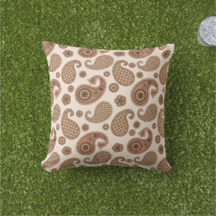 Paisley Pattern, Chocolate Brown en Tan on Beige Buitenkussen