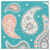 Paisley Pattern Coral Blauwgroen Grey Stof (Close Up)