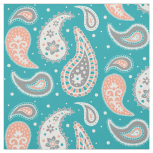 Paisley Pattern Coral Blauwgroen Grey Stof