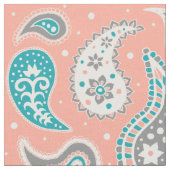 Paisley Pattern Coral Blauwgroen Grey Stof (Close Up)