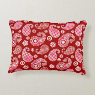Paisley Pattern, Dark Red, White en Coral Pink Accent Kussen