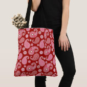 Paisley Pattern, Dark Red, White en Coral Pink Tote Bag (Dichtbij)