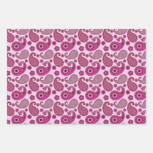 Paisley Pattern, Fuchsia Pink en Grey Inpakpapier Vel (Voorkant)