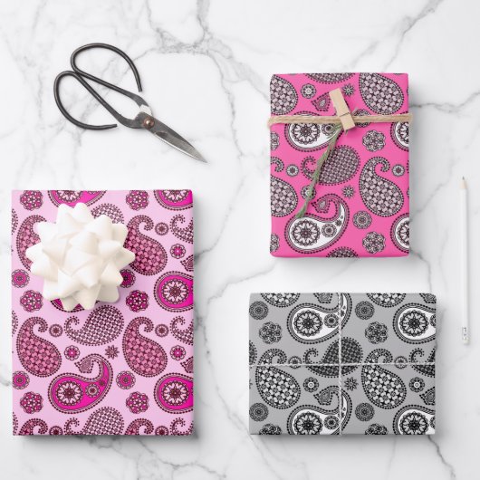 Paisley Pattern, Fuchsia Pink en Grey Inpakpapier Vel (Voorkant)