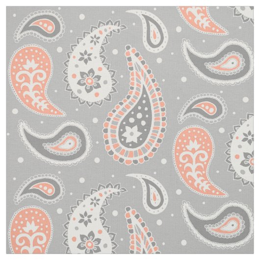 Paisley Pattern Gray and Coral Stof (Swatch)