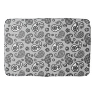 Paisley Pattern, Grey, Black and White Badmat