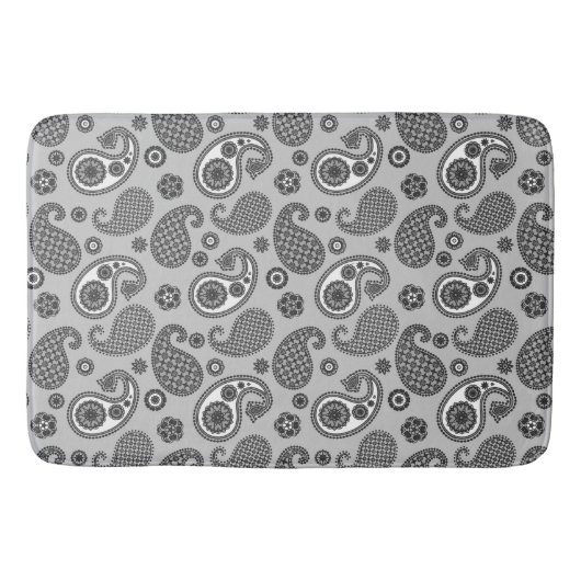 Paisley Pattern, Grey, Black and White Badmat (Voorkant)