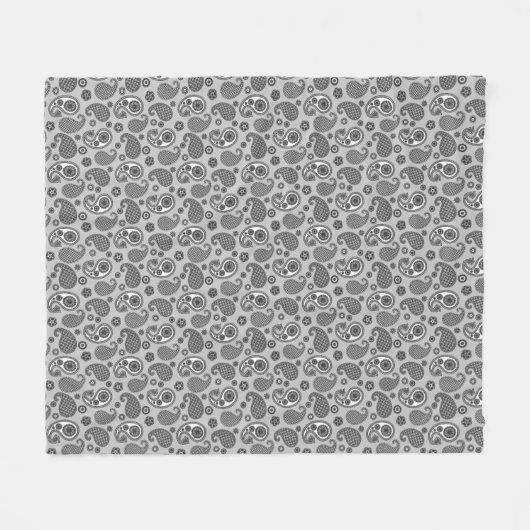 Paisley Pattern, Grey, Black and White Fleece Bl (Voorkant (Horizontaal))