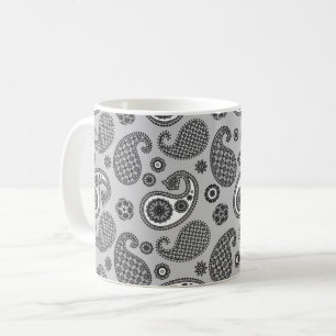 Paisley Pattern, Grey, Black and White Koffiemok