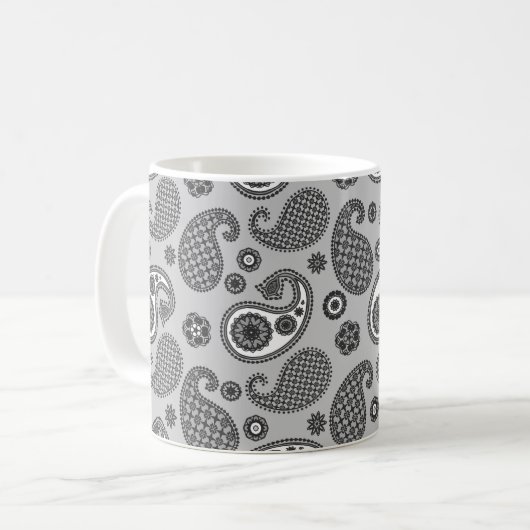 Paisley Pattern, Grey, Black and White Koffiemok (Voorkant links)