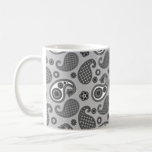 Paisley Pattern, Grey, Black and White Koffiemok (Links)