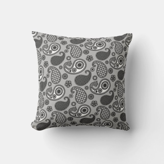 Paisley Pattern, Grey, Black and White Kussen (Voorkant)