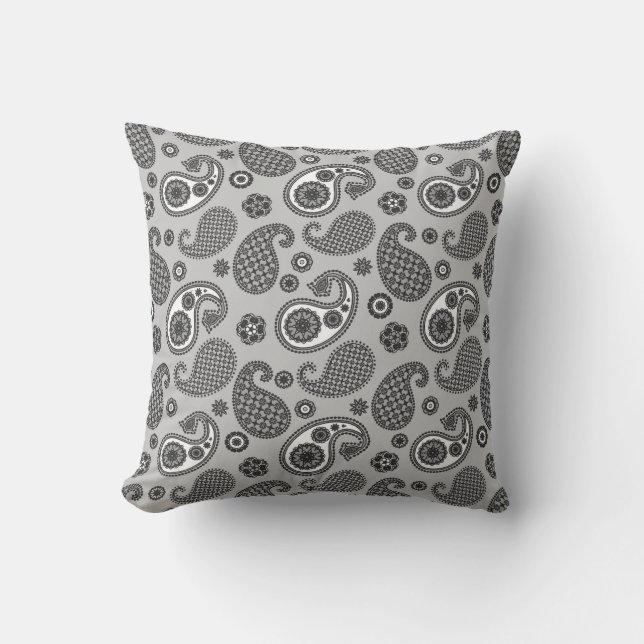 Paisley Pattern, Grey, Black and White Kussen (Voorkant)
