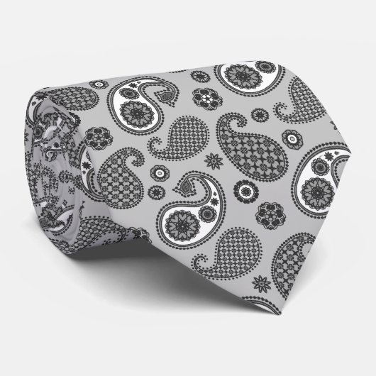 Paisley Pattern, Grey, Black and White Stropdas (Opgerold)