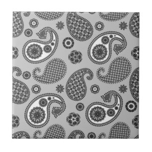 Paisley Pattern, Grey, Black and White Tegeltje