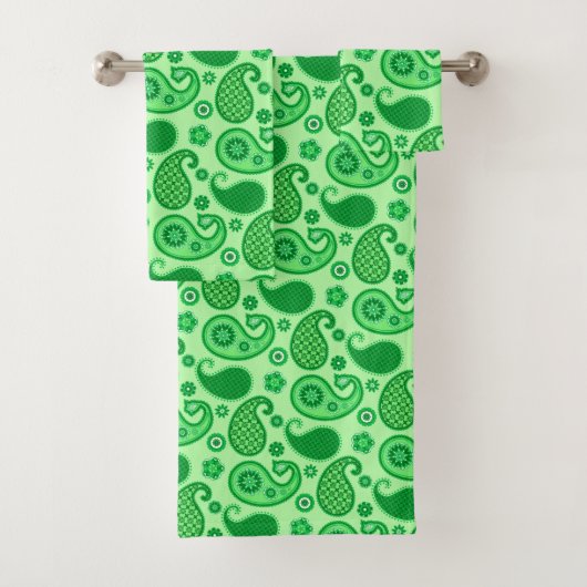 Paisley Pattern, Jade and Emerald Green Bad Handdoek (Insitu)