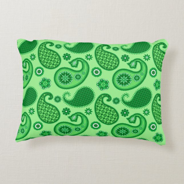 Paisley Pattern, Jade and Emerald Green Decoratief Kussen (Achterkant)