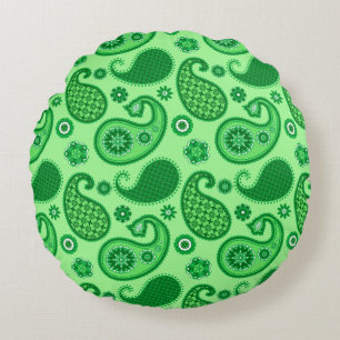 Paisley Pattern, Jade and Emerald Green Rond Kussen