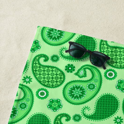Paisley Pattern, Jade and Emerald Green Strandlaken (In situ)