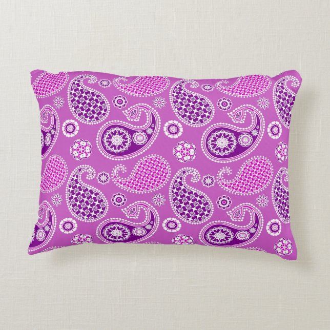 Paisley Pattern, Lila en Amethyst Paars Accent Kussen (Achterkant)