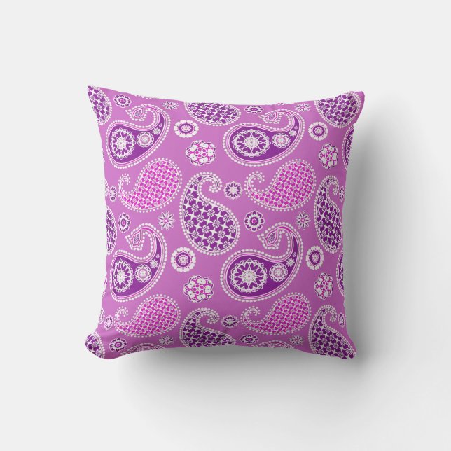 Paisley Pattern, Lila en Amethyst Paars Buitenkussen (Voorkant)