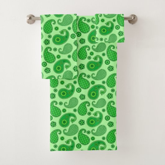 Paisley Pattern, Limoen and Emerald Green Bad Handdoek (Insitu)