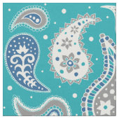 Paisley Pattern Navy Blue Blauwgroen Grey Stof (Close Up)