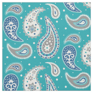 Paisley Pattern Navy Blue Blauwgroen Grey Stof