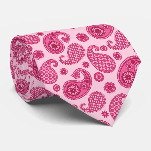 Paisley Pattern, Pastel Coral Pink and Fuchsia Stropdas (Opgerold)