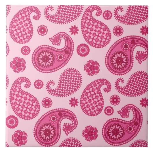 Paisley Pattern, Pastel Coral Pink and Fuchsia Tegeltje (Voorkant)