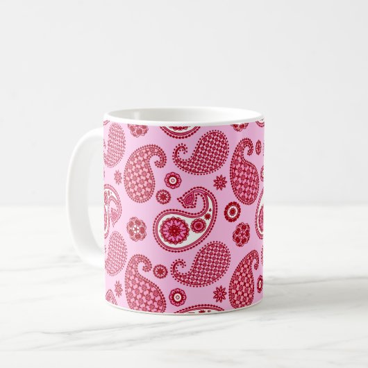 Paisley Pattern, Peppermint Pink and White Koffiemok (Voorkant links)