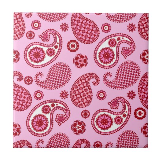 Paisley Pattern, Peppermint Pink and White Tegeltje (Voorkant)
