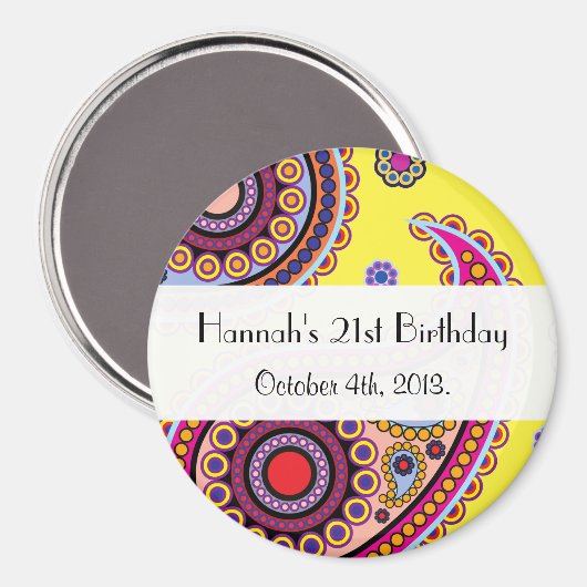 Paisley Pattern, Persian Paisley, Birthday Party Magneet (Voorkant / Achterkant)