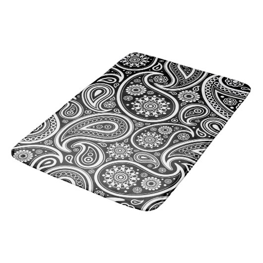 Paisley Pattern, Persian Paisley, Black and White Badmat (Gekanteld)