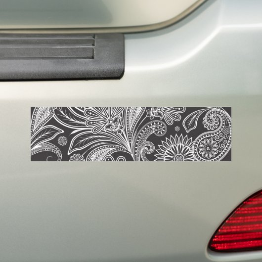 Paisley Pattern, Persian Paisley, Black and White Bumpersticker (Op auto)