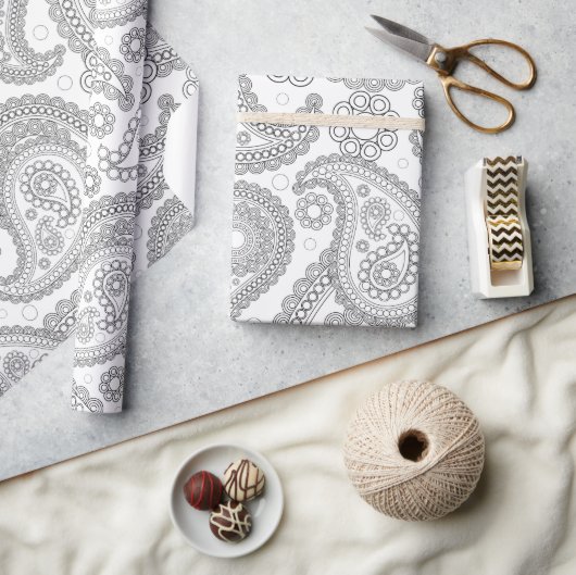 Paisley Pattern, Persian Paisley, Black and White Cadeaupapier (Crafts)