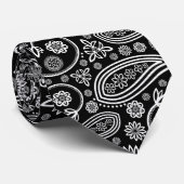 Paisley Pattern, Persian Paisley, Black and White Stropdas (Opgerold)