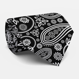 Paisley Pattern, Persian Paisley, Black and White Stropdas