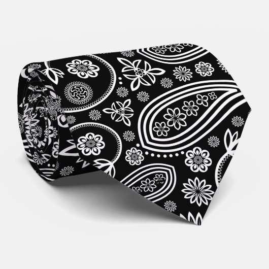 Paisley Pattern, Persian Paisley, Black and White Stropdas (Opgerold)