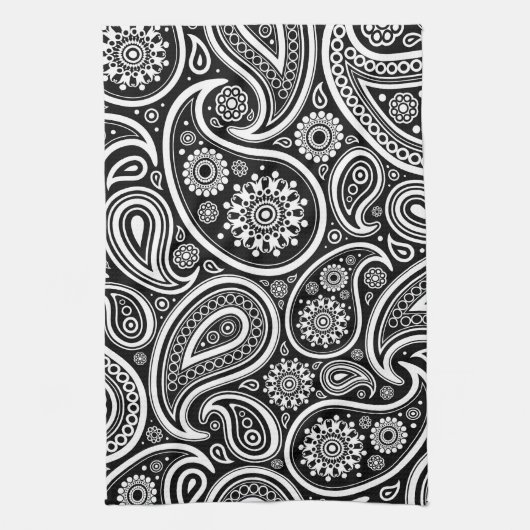 Paisley Pattern, Persian Paisley, Black and White Theedoek (Verticaal)
