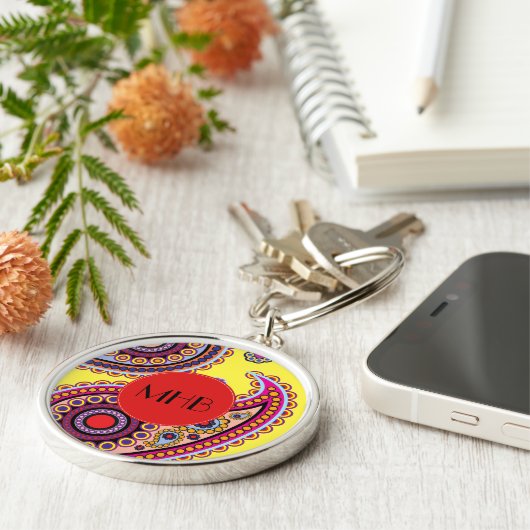 Paisley Pattern, Persian Paisley, Boteh, Monogram Sleutelhanger (Zijkant)