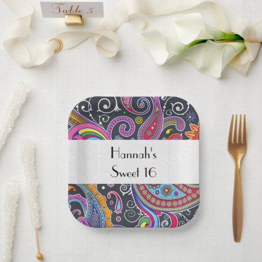 Paisley Pattern, Persian Paisley, Boteh, Sweet 16 Papieren Bordje (Huwelijk)