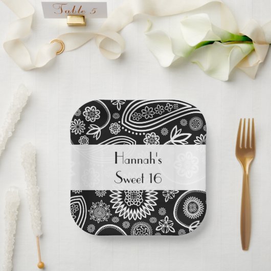 Paisley Pattern, Persian Paisley, Boteh, Sweet 16 Papieren Bordje (Huwelijk)