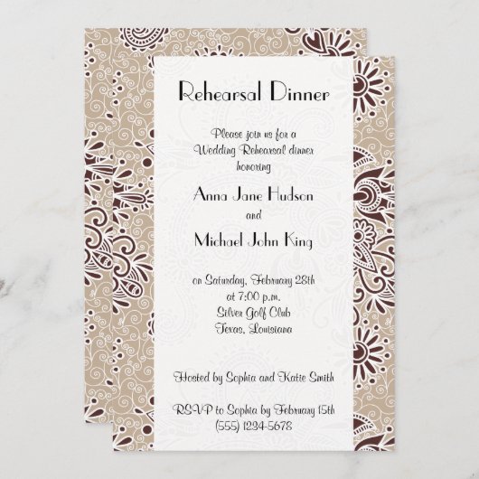 Paisley Pattern, Persian Paisley, Rehearsal Dinner Kaart (Voorkant / Achterkant)