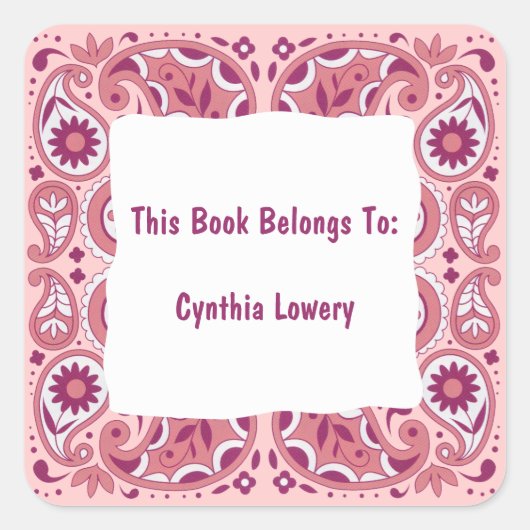  Paisley Pattern Pinks Witte Bloemen Vierkante Sticker (Voorkant)